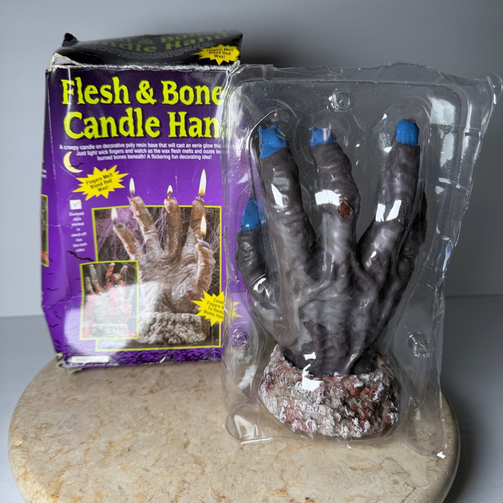 Fun World Flesh & Bones Candle Hand OS Grey Bleeding Halloween Horror Decor 8644